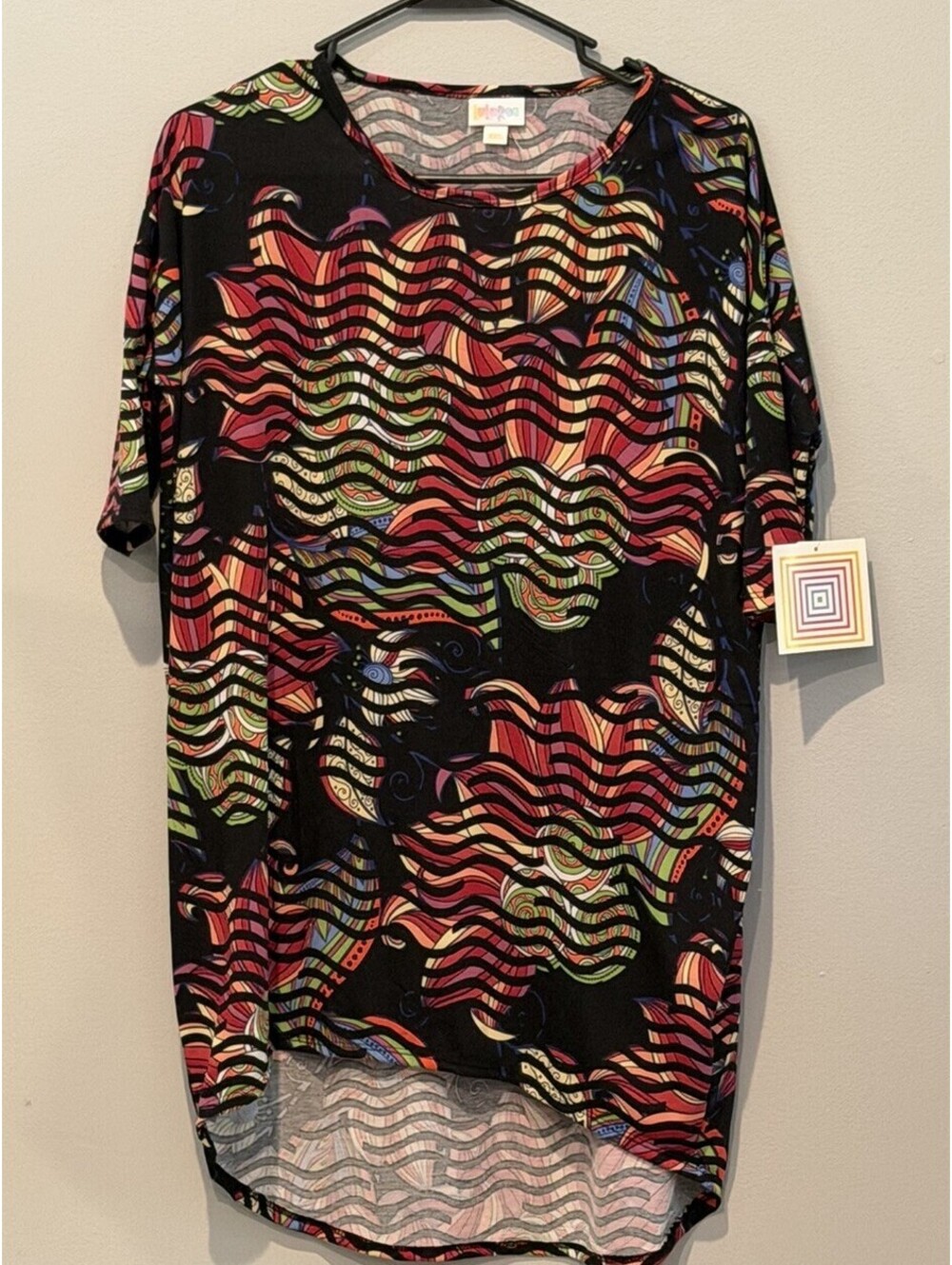 NWT LuLaRoe Irma Tunic Top XXS Multicolor Abstract Geometric High Low Stretch